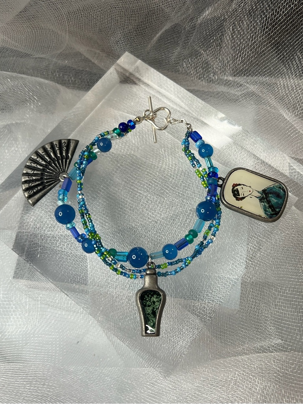 Artisan Glass Bead Charm Bracelet - Asian Inspired Charms (FL1118)